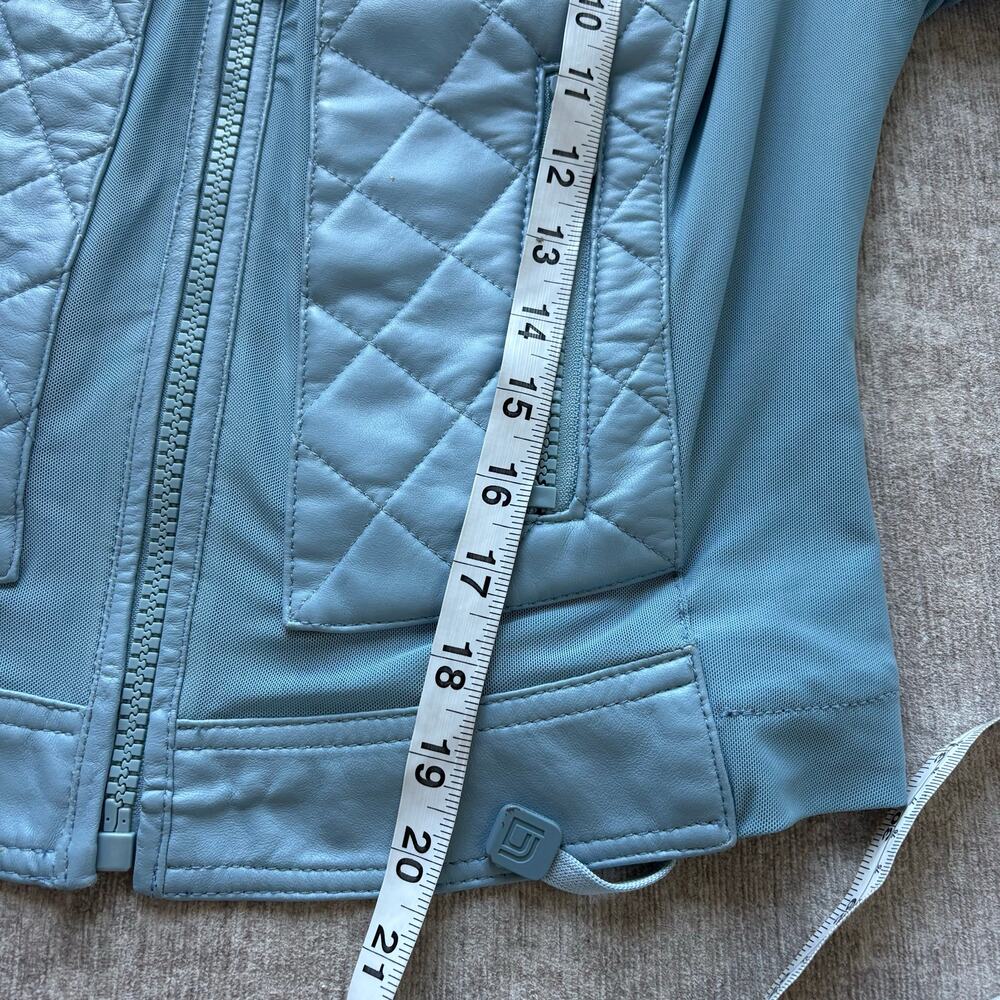 Blanc Noir Blue Leather Moto Mesh Jacket - Picture 8 of 12